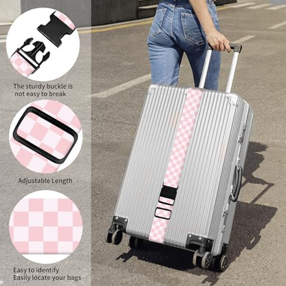 Luggage Straps for Suitcases, Heavy Duty Travel Belt with Quick-Release Buckle, Adjustable Suitcase Strap, Cute Luggage Accessories for Travel Pink Checkerboard - color: Pink Checkerboard