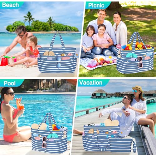 HUANLANG Extra Large Beach Bag Waterproof Beach Totes Bags for Women Men,Pool Bag with Zipper Wet Pocket - color: Gray and Blue