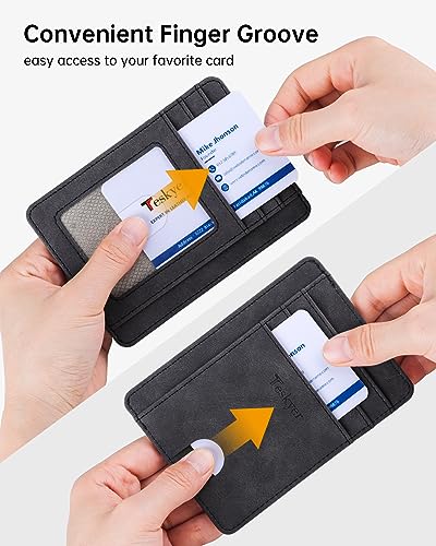 Teskyer Slim Minimalist Wallet for Men, RFID Front Pocket Card Holder - color: Y98 - Black Mist