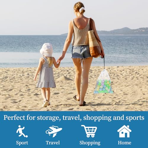 6 Pack Mesh Drawstring Bags with Lock, 14x17 for Gym, Beach, Laundry - color: White