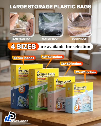 40x60 Inch Extra Large Clear Plastic Storage Bag for Luggage Cover, 8 Pack - size: X-Large (40"x60")