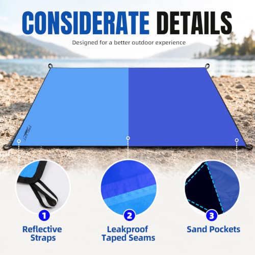 Frelaxy Pocket Picnic Blanket, Waterproof Blanket for Beach Festival - color: Navy & Blue, size: 57'' x 71''
