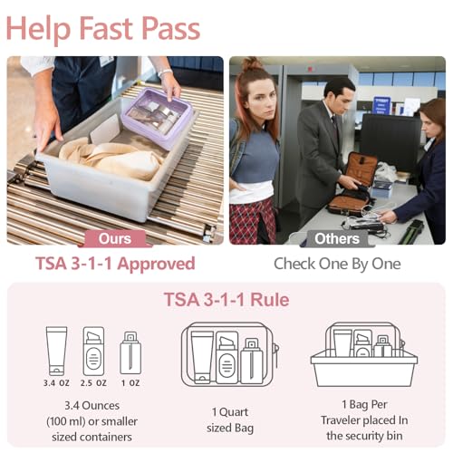 PACKISM Clear Makeup Bag Foldable - TSA Approved Toiletry Bag for Travel - color: 2 Pack Purple, size: Hybrid Traveler (1 Large & 1 Medium - Soft)