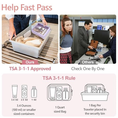 PACKISM Clear Makeup Bag Foldable - TSA Approved Toiletry Bag for Travel - color: 2 Pack Purple, size: Hybrid Traveler (1 Large & 1 Medium - Soft)