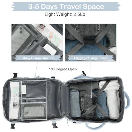 Hanples Large Travel Backpack for Women, 35L Carry on Luggage Backpack,17 Inch Laptop Backpack with USB Charging Port, Waterproof Casual Bag Gift for Men with 2 Toiletry Bags (Light Blue) - color: Light Blue