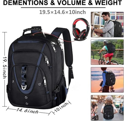 17.3 Laptop Backpack for Men Women, Large Travel Laptop Backpack - color: Black-blue, size: 17inch(19.0 *14.6*10")