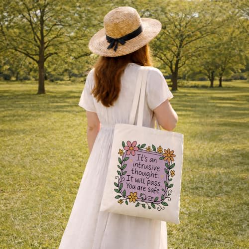 Positive Canvas Tote Bag, Reusable Inspirational Shoulder Bag, Whimsical Carryall for Shopping Commute Beach - color: Inspirational 03