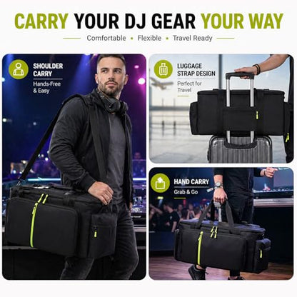 DJ Cable Bag, Large DJ Equipment Bag with Laptop Compartment and Dividers - color: Yellow, size: W/No Wheels