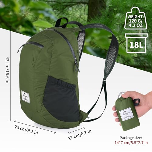 Naturehike 18L Lightweight Hiking Daypack, Waterproof Camping Packable Backpack Ultralight for Travel, Airplane, Adults - color: Green, size: 18L