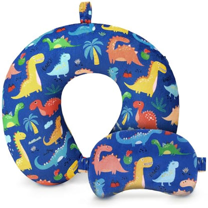 Gilprop 2 Pcs Dinosaur Neck Pillow for Travel with Sleep Eye Mask - style: Dinosaur