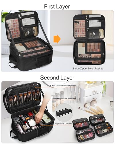 TANTO Makeup Backpack, Pro Cosmetic Bag with 4 Pouch & Makeup Brush Case - color: Black+X Large Makeup Brush Bag