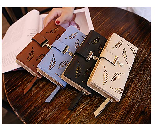 Small Wallet Women RFID Blocking Leather Bifold Wallet Credit Card Holder for Women Ladies Compact Wallet Mini Purse With Zipper Pocket (Blue)