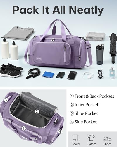 HOTOR Gym Bag, Duffle Bag with Shoe Compartment, Purple 20.5x11x10.6 Inch - color: Purple, size: 20.5" x 11.0" x 10.6"