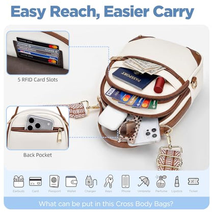 Anti Theft Crossbody Bag for Women RFID Small Purse Travel - color: Beige Brown