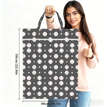 Grey Baseball Travel Laundry Bag Washable Dirty Clothes Bag for Gym - color: Grey Baseball