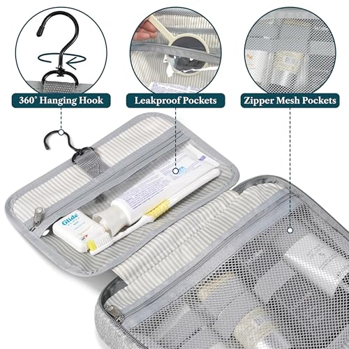 PAVILIA Hanging Toiletry Bag for Women Men, Portable Makeup Organizer, Grey - color: Heather Gray