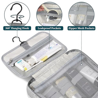 PAVILIA Hanging Toiletry Bag for Women Men, Portable Makeup Organizer, Grey - color: Heather Gray
