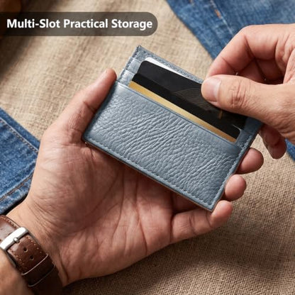 M-Plateau Super Slim Genuine Leather Credit Card Wallet - color: Grey Blue