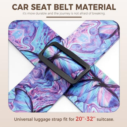 Veki Cross Luggage Straps, TSA Approved with Lock, Purple Butterfly, 1pc - color: Purple Butterfly