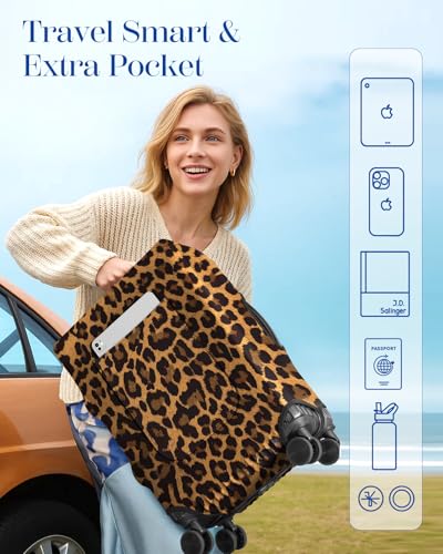 Slohif Luggage Cover for Suitcase Tsa Approved Protector - Leopard Luggage Sleeve Large Suit Case Cover Travel Stretch Baggage Case Protective Washable Fit 18-20 Inch - size: XS-(18-20) Inch, style: Leopard Print