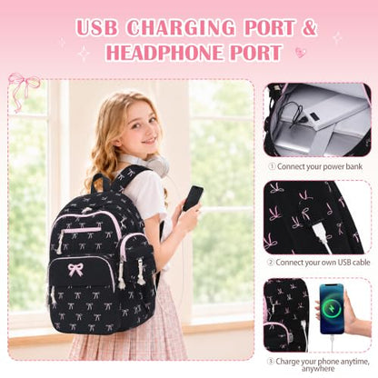 DIGOBAY 4PCS Corduroy Backpack For Girls with Lunch Box Pencil Pouch