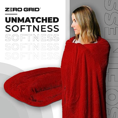 Zero Grid Lightweight Airplane & Travel Blanket with Foot Pockets, Red - color: Red