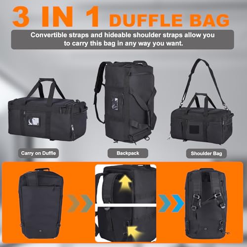 Sports Duffel Bag with Shoe Compartment, Tactical MOLLE Gym Bag for Men 45L - color: black