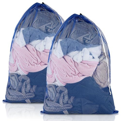 2 Pack Mesh Laundry Bags 23x34 Inch Drawstring Locking for Travel Home - color: Blue