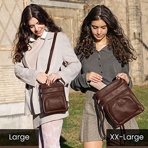 TOVOSO Crossbody Bag for Women, Genuine Leather Multi-Pocket Purse with Adjustable Strap, RFID Protection, Built-In Wallet - color: Brown, size: XX-Large