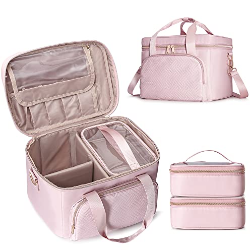 Large Makeup Bag for Women, Cosmetic Case, Travel Makeup Organizer - color: Pink