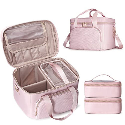 Large Makeup Bag for Women, Cosmetic Case, Travel Makeup Organizer - color: Pink