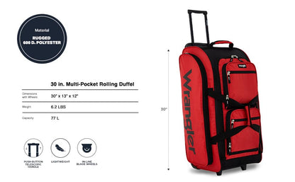 Wrangler 30" Wesley Rolling Duffel Bag, Salsa Red - color: Salsa Red