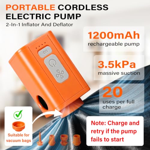 2 Pack Bag with Vacuum Travel for Suitcase, 20L Overpack Vacuum Bags w/Pump - size: 20L