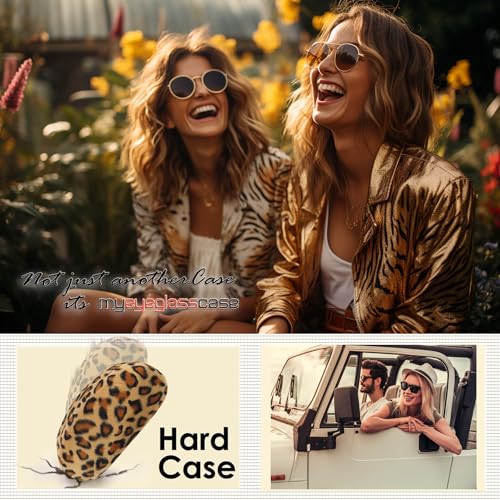 MyEyeglassCase® Large Hard Sunglasses Case | fits Large curved Sunglasses, with microfiber bag and cleaning cloth - color: Leopard Brown2