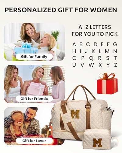 Gifts for Friends-Initial Duffle Bag with Shoe Compartment - color: Beige, style: I
