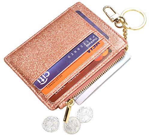 woogwin Slim RFID Credit Card Holder for Women Mini Front Pocket Wallet Purse With Keychain - color: StarGold