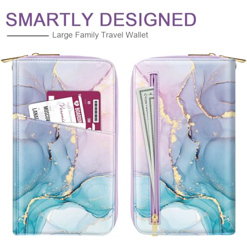 Family Passport Holder Wallet RFID Blocking Document Organizer - color: Gradient Marble