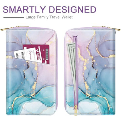 Family Passport Holder Wallet RFID Blocking Document Organizer - color: Gradient Marble