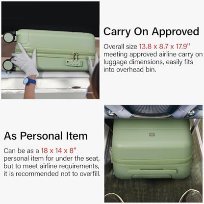 Hanke Underseat Carry On Luggage with Wheels, Hardside Small Suitcase - color: Bamboo Green, size: 16 Inch