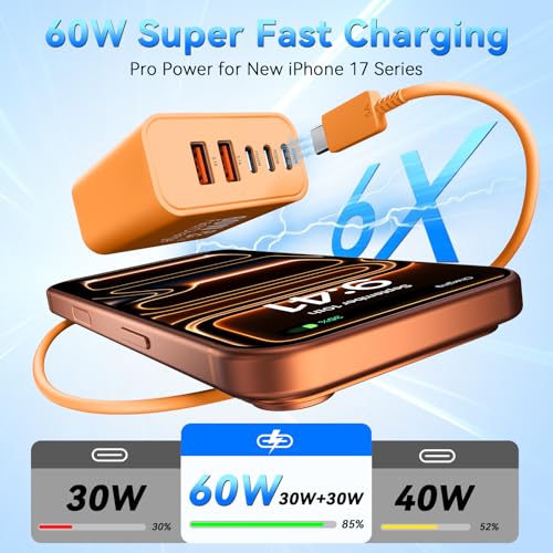 USB C 고속 충전기 블록, 60W 아이폰 USB 타입 C 벽 충전 전원 블록 - color: 오렌지-3팩