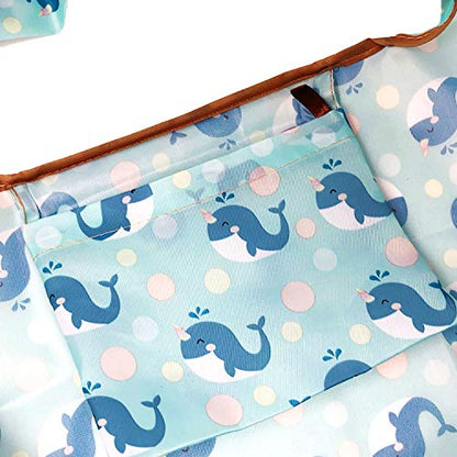 allydrew Large Foldable Tote Nylon Reusable Grocery Bags, Blue Whales - color: Blue Whales