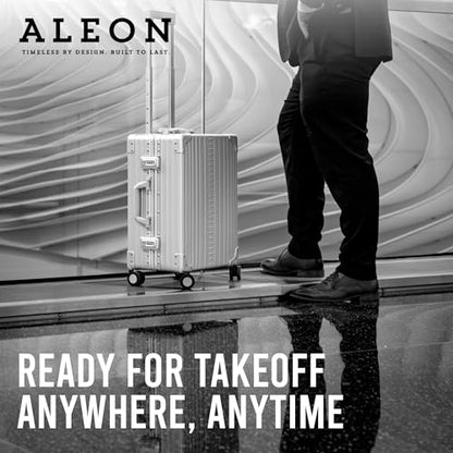 Aleon All Aluminum Lightweight 21" Premium International Carry-On Luggage - Hardside Carry-On Suitcase, TSA Approved, Hard Shell Suitcase, Airline Approved Hard Spinner Wheels Luggage (Platinum) - color: platinum