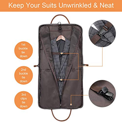 S-ZONE Carry on Garment Bag for Business Travel Canvas Leather Men Suit Cover - color: Blue Stripe, size: Large