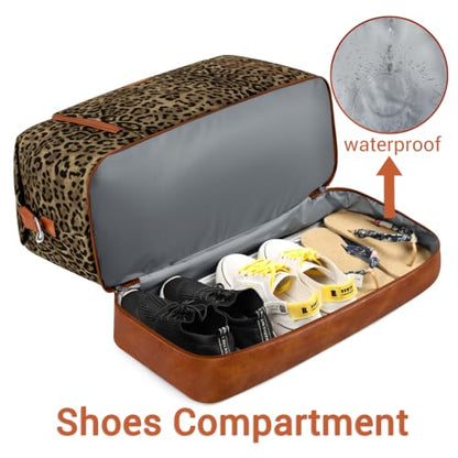 TIBES Travel Weekender Bag for Women, Overnight Bag with Shoe Compartment - color: Z-Olive Leopard