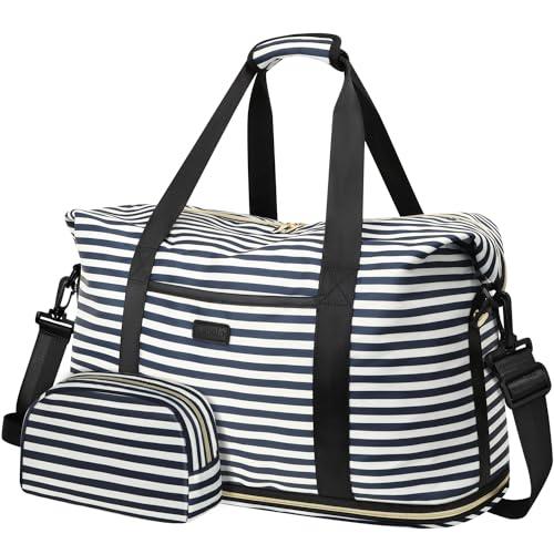 Capolo Expandable Travel Duffle Bag Weekender Overnight Bags for Women Men - color: Blue Stripe, size: X-Large