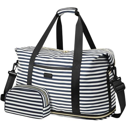 Capolo Expandable Travel Duffle Bag Weekender Overnight Bags for Women Men - color: Blue Stripe, size: X-Large
