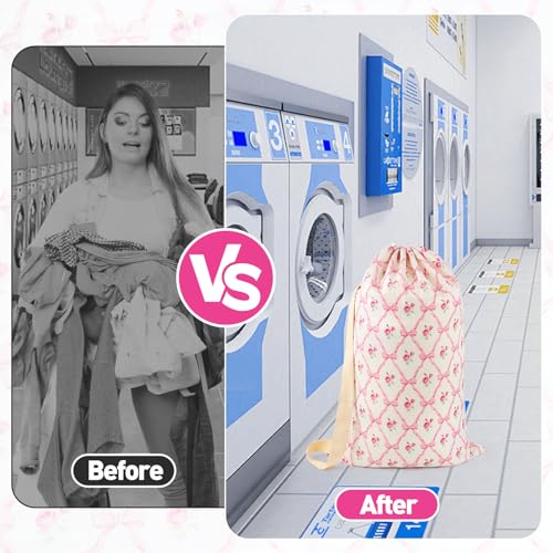 Laundry Bag Backpack for Dorm & Travel, 29 x 18" Large Dirty Bag - color: Rose Bow