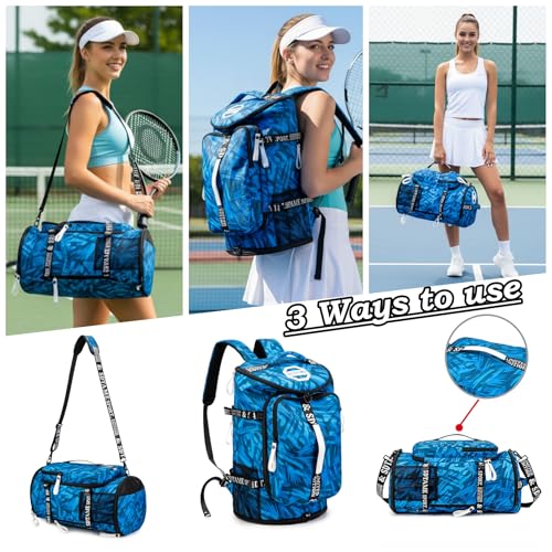 Gym Duffle Bag Backpack,4‑Way Waterproof with Shoe Compartment Travel Laptop - color: Blue