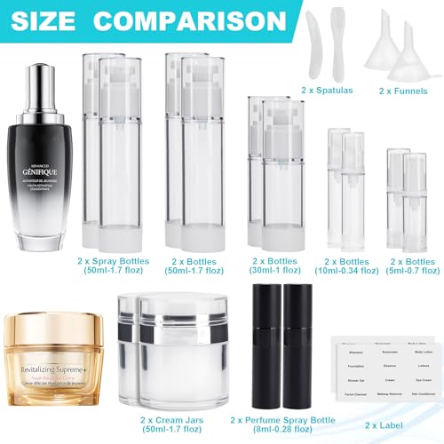 Bubimon 20 Pack Airless Pump Jar & Atomizer Perfume Spray Bottles Set, Leak Proof, Travel Cosmetic Containers for Shampoo Conditioner Lotion, Body wash, Cream, Toiletries, Essential Oil - color: Black, size: 20
