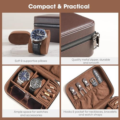 ProCase Travel Watch Case, 2 Slots Mens Jewelry Box -Brown - color: Brown, size: 2-Slot